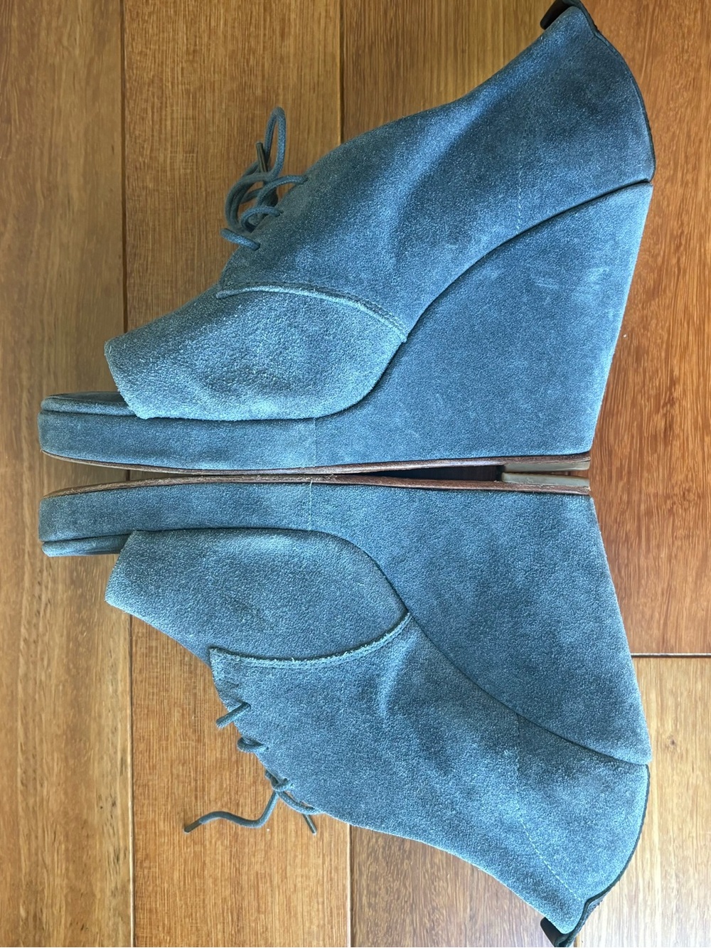 Rag & Bone Sahara Grey Suede Lace-Up Platform Wedge Booties Size EU 39 US 9